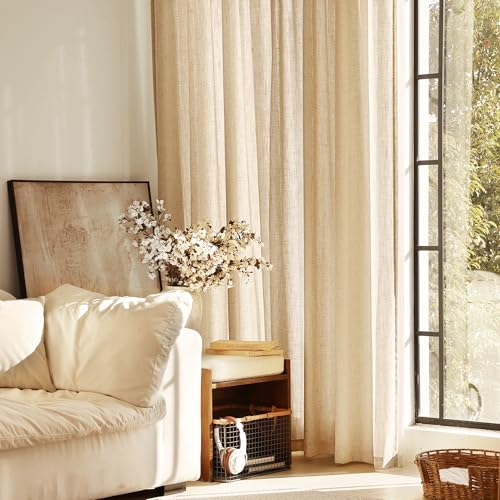 Tan Linen Curtains 120 inches Long for Living Room Back Tab Rustic Farmhouse Semi Sheer Light Filtering Window Curtain Dining Room Soft Thick Flax Linen Textured Drapes Kahki 52x120 (Kahki / 52"W x 120"L (Pack of 2))