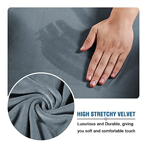 Real Velvet Plush 3 Piece Stretch Sofa Covers Couch Covers for 2 Cushion Couch Loveseat Covers Width Up to 72 Inch Feature Thick Soft Stay in Place (2 Cushion Loveseat / Stone Blue)