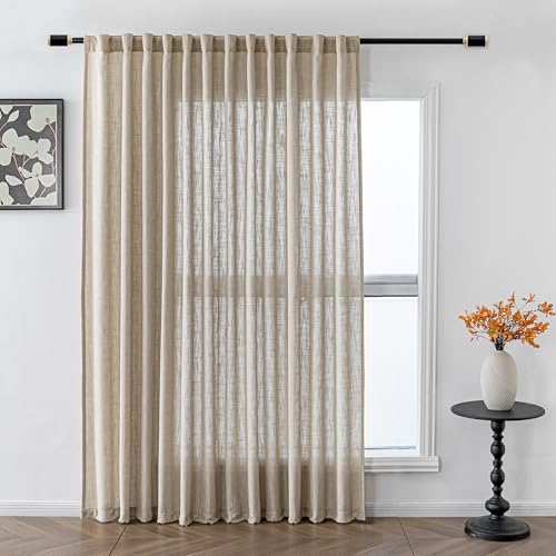 Cotton Curtains for Living Room Farmhouse Semi Sheer Light Filtering for Bedroom Windows (100"W x 84"L (Pack of 1) / Taupe)