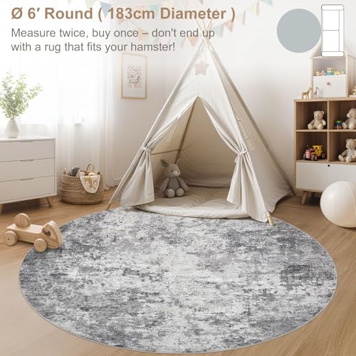 6ft Round Area Rug Living Room Rugs (Grey / 6' (Round))