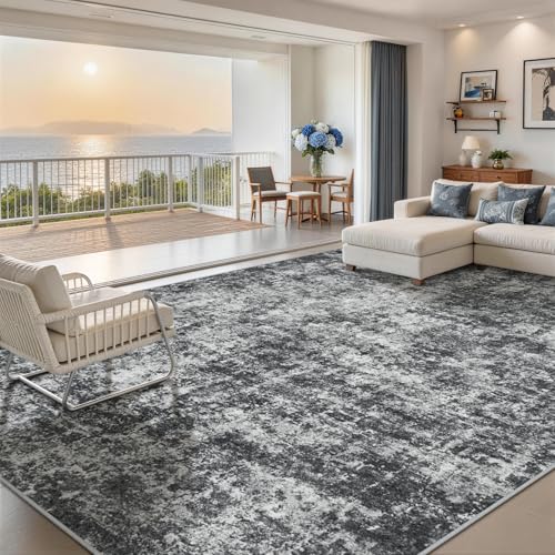 10x14 Area Rugs for Living Room Washable Dining Room Black Grey (Black/Grey / 10' x 14' (Rectangular))