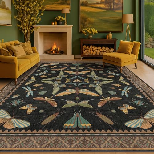 Black Washable 7x9 Large Area Rugs for Living Room (7' x 9' (Rectangular) / Black / Multi)