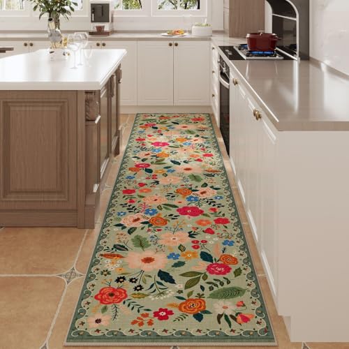 Runner Rug 2'7"x12' Washable (Green / 2'7" x 12' (Rectangular))
