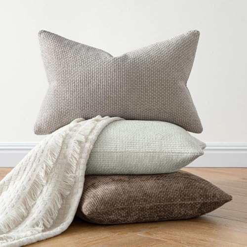 Dercorative Lumbar Throw Pillow Covers 12x20 Inch Grey (20" x 12" (Pack of 2) / Grey-white)