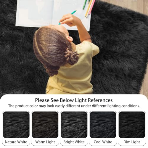 Faux Sheepskin Rugs Black Soft Small Faux Fur Rug 2x3 Feet (2' x 3' (Sheepskin) / Black)