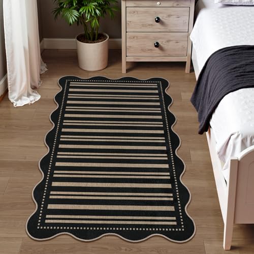 Striped Easy Jute Outdoor Patio Rug (3'x5' (Rectangular) / Black Striped)