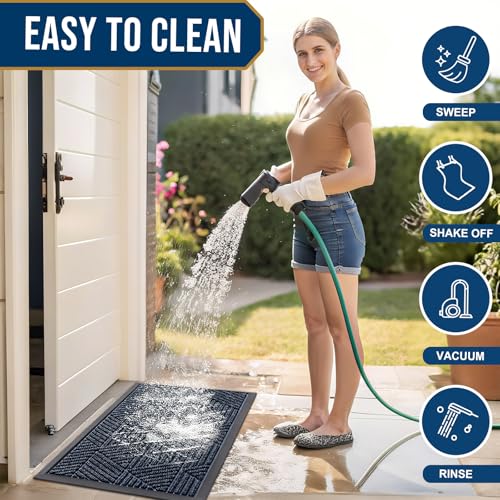Front Door Mat Outside Entrance (Navy Blue / 71" X 47")