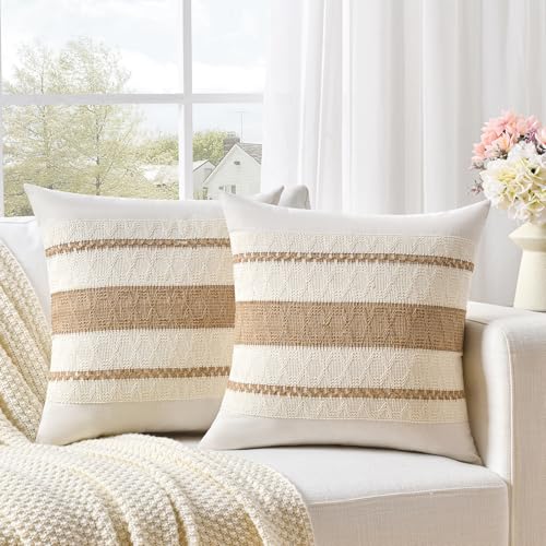 Set of 1 Boho Neutral Decorative Throw Pillow Cover 20x20 Inch for Couch Bed Sofa (20" x 20" (Pack of 1) / Neutral)