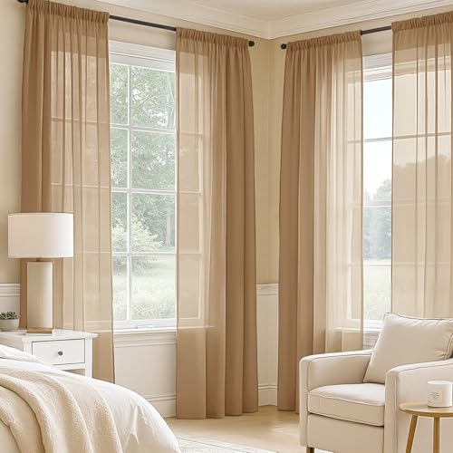 Brown Sheer Curtains 63 Inches Long 4 Panels 54 x 63 Inches (54"W x 63"L (Pack of 4) / Brown)