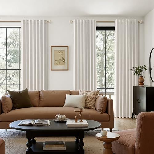 Light Beige Linen 100% Blackout Curtains 96 Inches Long Floor to Ceiling Drapes for Bedroom (Light Beige / 52"W x 96"L (Pack of 2))
