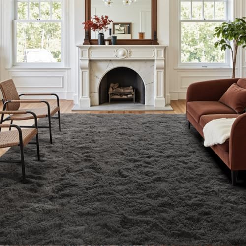 5x7 Ft Shag Area Rug for Bedroom (Ba Dark Grey Solid / 5' X 7' (Rectangular))