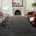 5x7 Ft Shag Area Rug for Bedroom (Ba Dark Grey Solid / 5' X 7' (Rectangular))