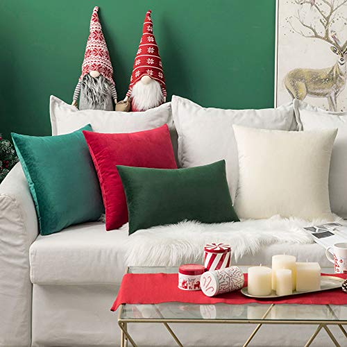 12x20 Inch Lumbar Velvet Throw Pillow Covers Cream White (20" x 12" (Pack of 2) / Cream White)