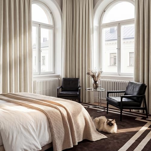 100% Blackout Linen Textured Curtains 96 Inch Long for Dining Room (Warm Sand / 52"W x 96"L (Pack of 2))