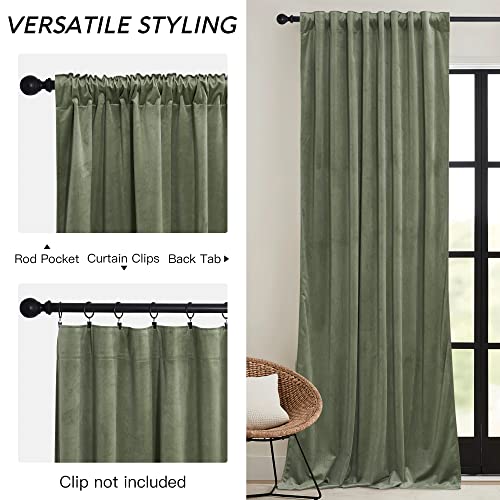 Sage Green Velvet Curtains for Bedroom Living Room 80 inches Long (Sage Green / 52"W x 80"L (Pack of 2))
