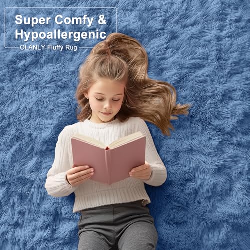 8x10 Machine Washable Large Area Rugs for Living Room (8x10 Ft / Blue)
