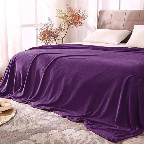 Fleece Blanket Soft Plush Queen Size Bed Blanket Purple 90"x90" (Purple / Queen(90"x90"))