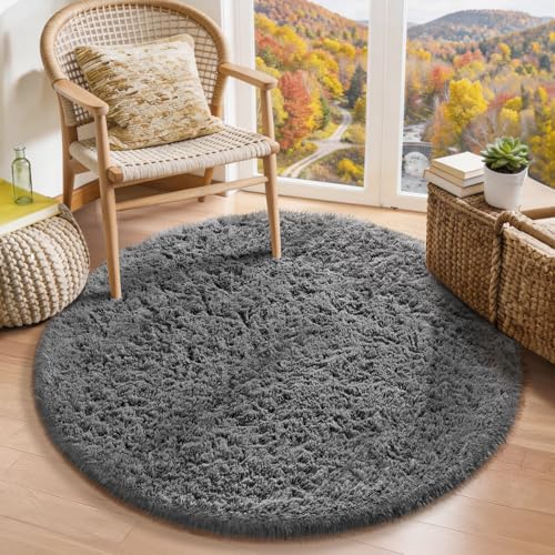 Round Rugs 3Ft Grey Circle Area Rug (1- Grey / 3' (Round))