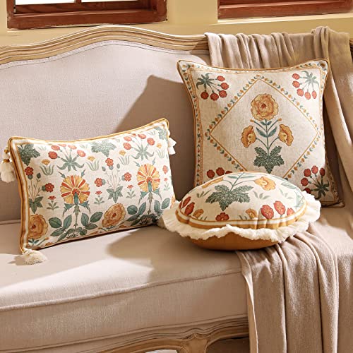 French Vintage Linen Throw Pillow Cover (18" x 18" (Pack of 1) / Rosasilvestre B)