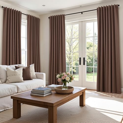 100% Blackout Curtains 96 Inch Length 2 Panels Set for Living Room Bedroom Back Tab Thermal Insulated Black Out Linen Drapes Room Darkening Cappuccino (Cappuccino / 52"W x 96"L (Pack of 2))