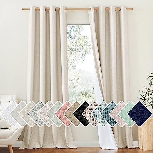 100% Absolutely Blackout Linen Curtains with Thermal Insulated White Liner (52"W x 95"L (Pack of 2) / Beige)