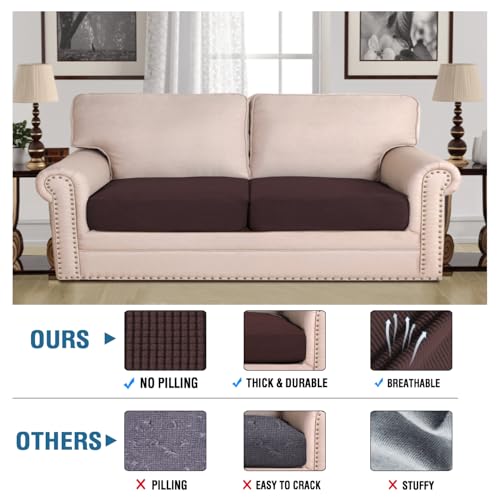 Super Stretch Individual Seat Cushion Covers (Chocolate / 2 Cushion Sofa)