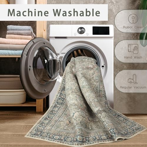 Green Retro 8x10 Washable Area Rugs for Living Room (8' x 10' (Rectangular) / Green-olive-beige-brown-charcoal)