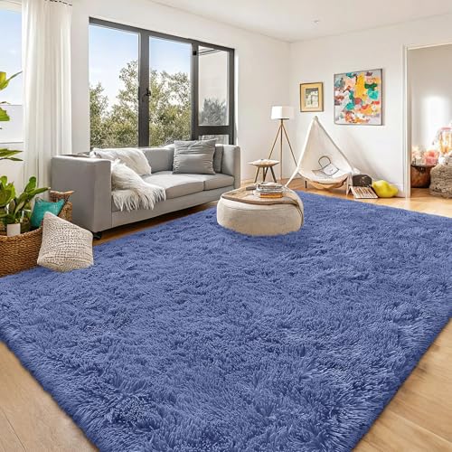 9x12 Machine Washable Large Area Rugs for Living Room (9x12 Ft / Denim Blue)