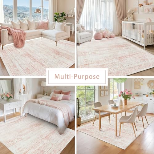 Pink Washable Rugs 8x10 Area Rugs for Living Room (8' x 10' (Rectangular) / Pink-white)