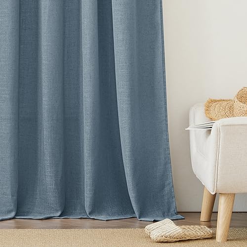 Linen Semi Sheer Curtains 63 inch Length for Living Room Office (Stone Blue / 52"W x 63"L (Pack of 2))