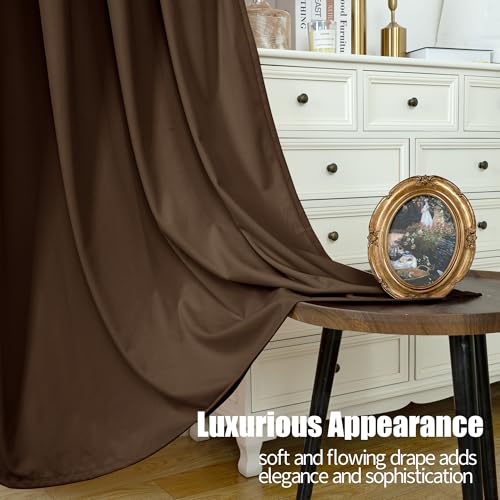 Brown Velvet Curtains 84 Inch Length Living Room Blackout Drapes (Brown / 52"W x 84"L (Pack of 2))