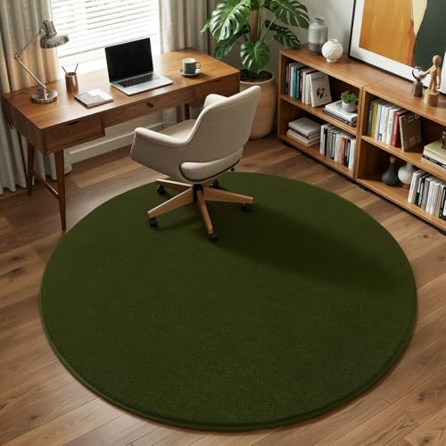 Olive Green Round Area Rugs 5ft Circle Rugs for Bedroom Living Room (5' (Round) / Olive Green)