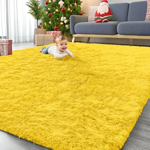 9x12 Machine Washable Large Area Rugs for Living Room (9x12 Ft / Yellow)