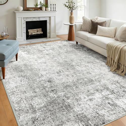 Washable 9'x12' Abstract Area Rug for Living Room Gray White (Gray/White / 9' x 12' (Rectangular))