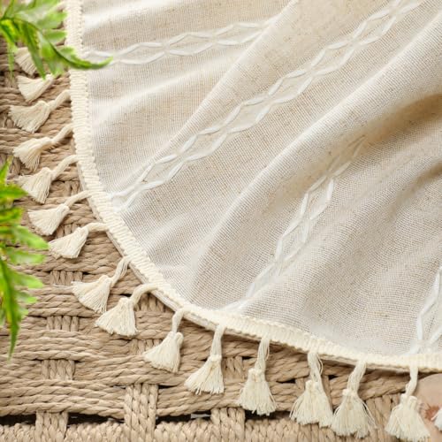 Boho Light Filtering Curtains 63 Inch 2 Panels with Tassels (Light Beige / 52"W x 63"L (Pack of 2))