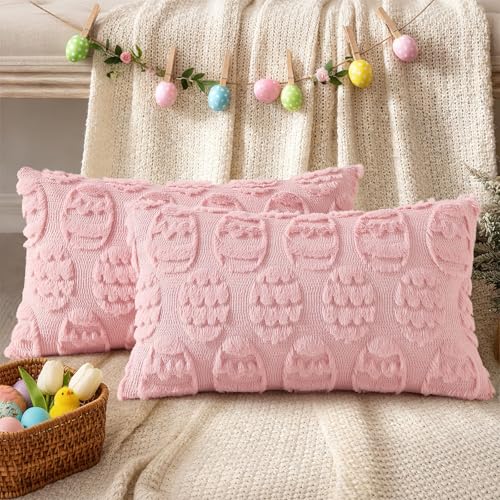 Pink Faux Fur Egg Throw Pillow Covers 12x20 Set of 2 (20" x 12" (Pack of 2) / Eggs Pink)