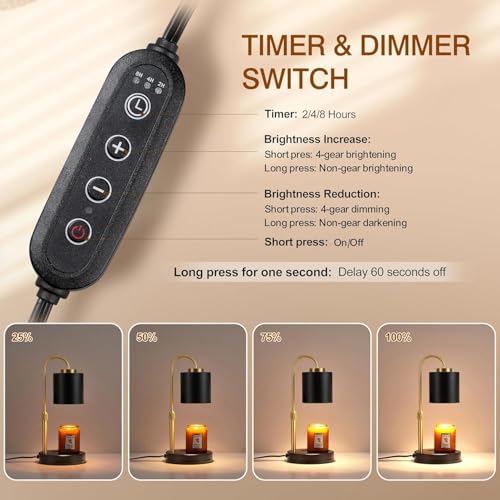 Dimmable Candle Warmer Lamp with Timer (Black Gold)