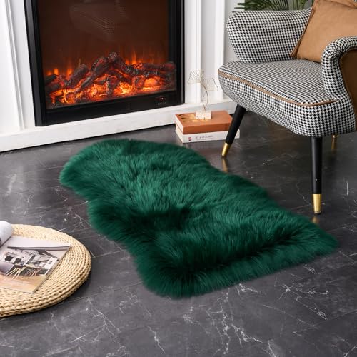Ultra Soft Fluffy Shaggy Area Rug Faux Fur Rug Chair Cover Seat Pad Fuzzy Area Rug for Bedroom Floor Sofa Living Room (Darkgreen / 2' x 4' (Sheepskin))