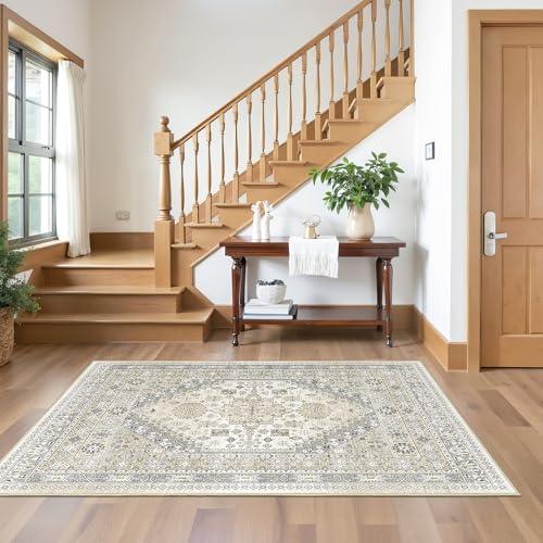 3x5 Washable Area Rug for Entryway Non Slip Kitchen Rugs (Beige / 3' x 5' (Rectangular))