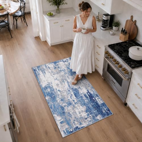 Washable 3'x5' Abstract Area Rug for Living Room Blue Gray (Blue/Gray / 3' x 5' (Rectangular))