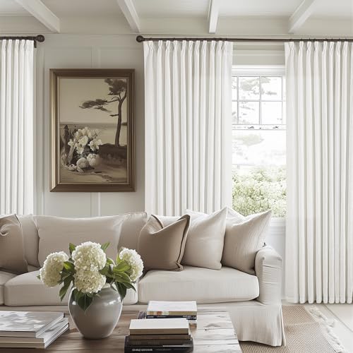 Beige White Pinch Pleat Semi Sheer Linen Curtain W70xL90 1 Panel (Beige White / 70"W x 90"L (Pack of 1))