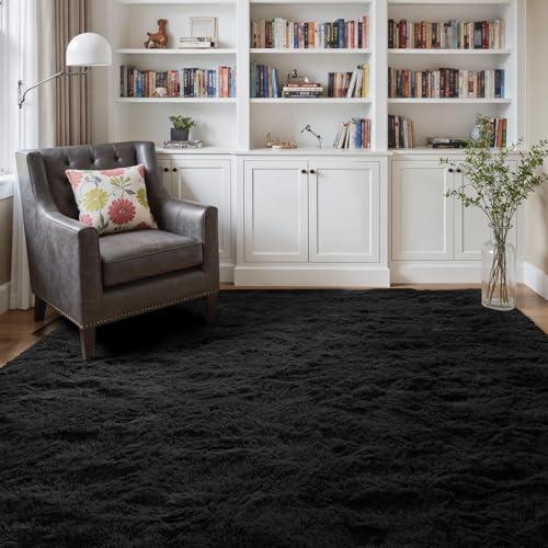 4x6 Ft Shag Black Rugs for Bedroom Living Room (Aa Black / 4' X 6' (Rectangular))