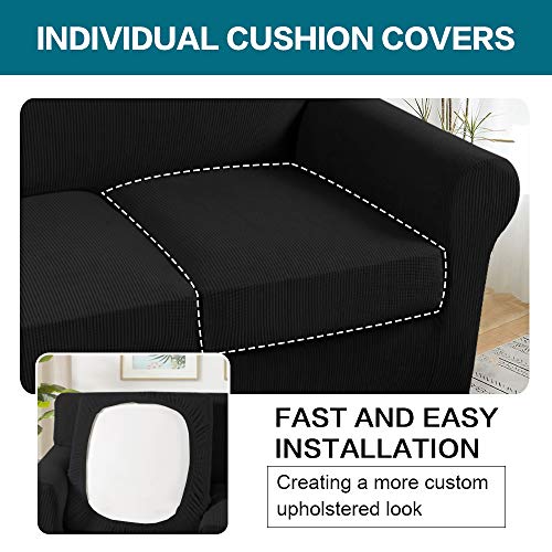 3 Piece Sofa Covers for 2 Cushion Couch Sofa Slipcover Soft Couch Cover for Dogs (Loveseat (2 Cushion) / Black)