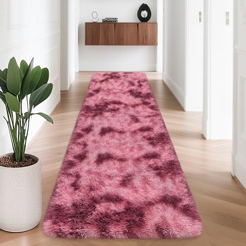 Tie Dyed Red 2x8 Machine Washable Runner Rugs for Hallway Soft Fluffy Shaggy Bedside Rugs for Bedroom Living Room Indoor Floor Carpet for Kids Girls and Boys Nursery Rooms Home Decor Aesthetic (Tie-dyed Red / 2' x 8' (Runner))