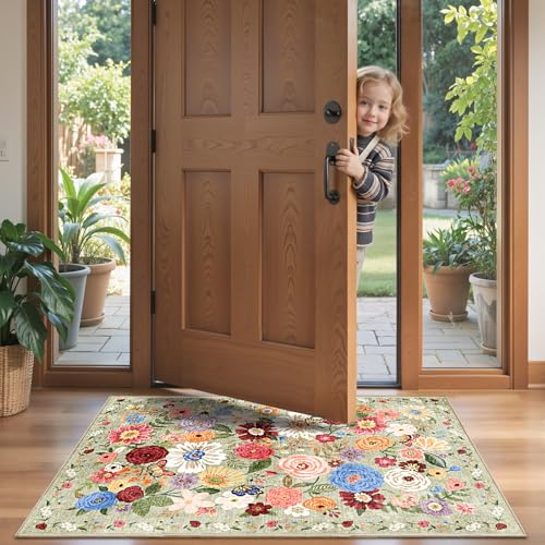 Green Floral Hallway Runner Rug 2x4 for Bedroom Kitchen (Green / 2' x 4' (Rectangular))