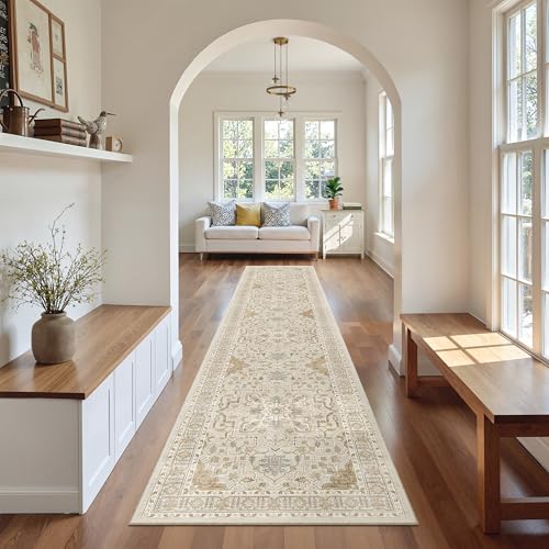 Washable Runner Rugs 2x10 Long for Hallway Kitchen (Beige/Blue / 2' x 10' (Runner))