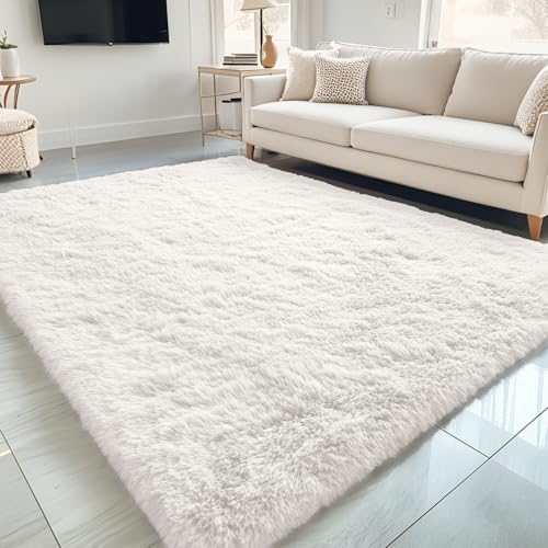 5x7 Machine Washable Large Area Rugs for Living Room (5x7 Ft / Ivory)