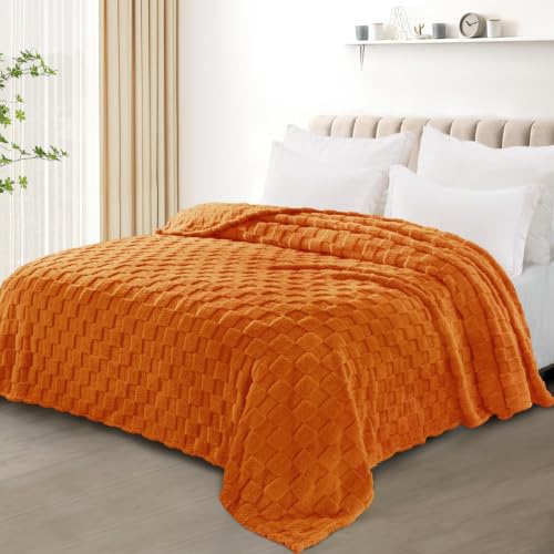 3D Checkered Fleece Twin Blanket for Bed (Burnt Orange / Twin (60"x80"))