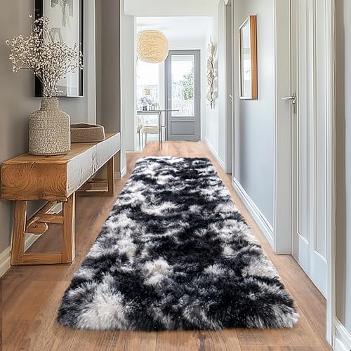 Fluffy Runner Rugs for Bedroom 2x6 (Black White / 2' x 6' (Rectangular))