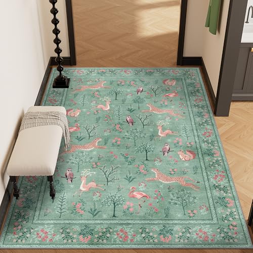 3x5 Rug Washable Animal Area Rug for Bedroom Non Slip (Teal (Animal) / 3' x 5' (Rectangular))